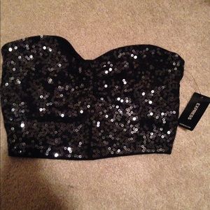 NWT Express Sequin Black Crop Bandeau
